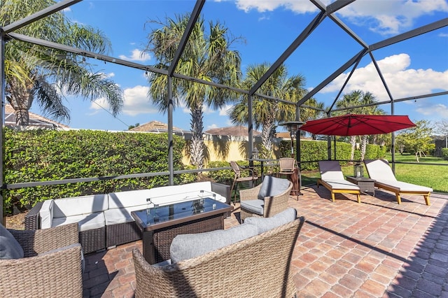 19023 Mangieri St, Venice, FL 34293 - view of patio / terrace with an outdoor living space and glass enclosure