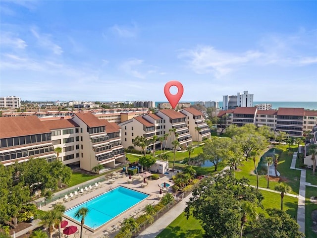 6265 Midnight Pass Rd Unit 205, Sarasota, FL 34242 - aerial view of a nearby body of water and a pool area