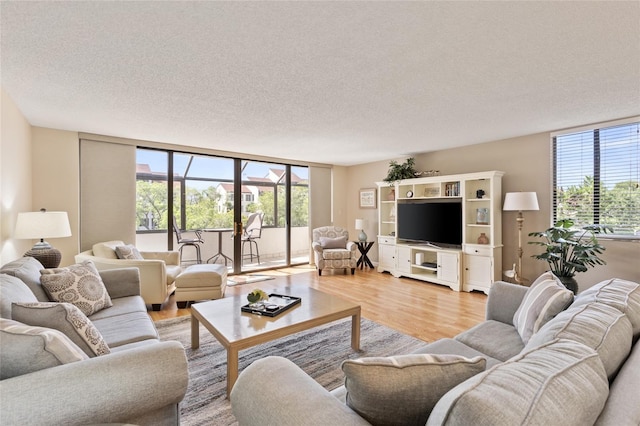 6265 Midnight Pass Rd Unit 205, Sarasota, FL 34242 - living room with healthy amount of natural light, light wood finished floors, and a textured ceiling