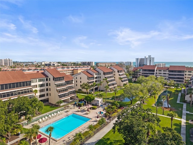 6265 Midnight Pass Rd Unit 205, Sarasota, FL 34242 - aerial view of a nearby body of water and a pool area