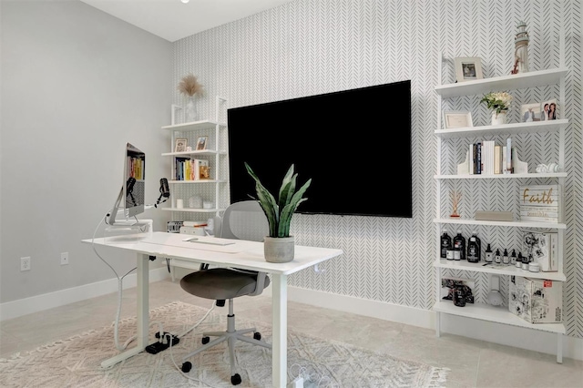 6317 Turtle Grass Dr, Bradenton, FL 34210 - tiled office space with wallpapered walls and an accent wall