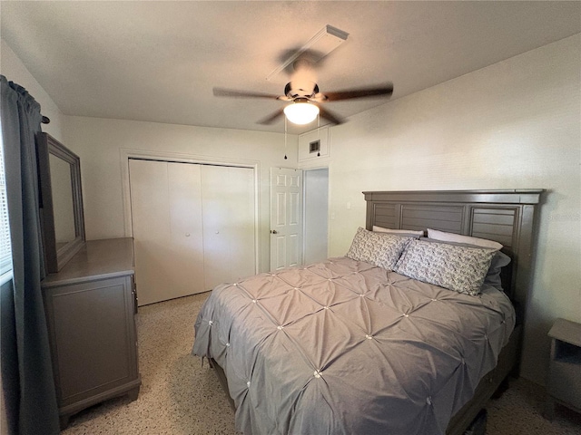 1224 38th St W, Bradenton, FL 34205 - bedroom featuring a closet, ceiling fan, and dark aggregate flooring