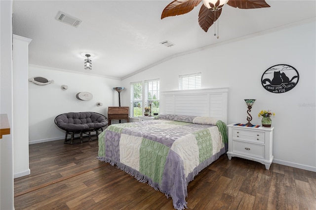 6710 36th Ave E Unit 114, Palmetto, FL 34221 - bedroom featuring lofted ceiling, dark wood-style flooring, crown molding, and ceiling fan