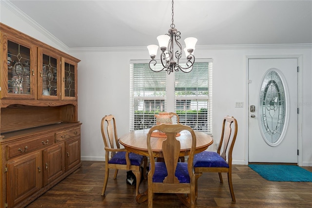 6710 36th Ave E Unit 114, Palmetto, FL 34221 - dining area with a chandelier, healthy amount of natural light, crown molding, and dark wood-type flooring