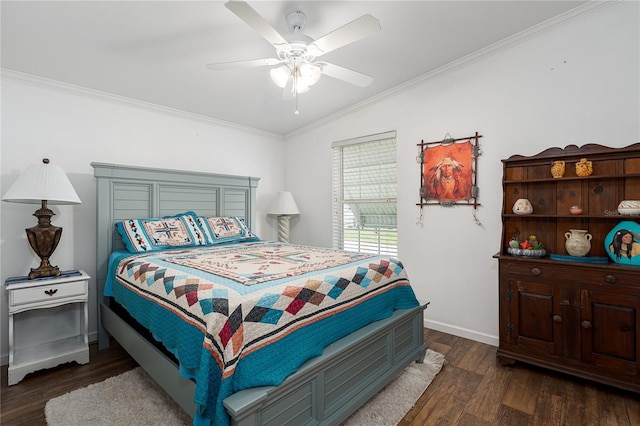 6710 36th Ave E Unit 114, Palmetto, FL 34221 - bedroom with ornamental molding, dark wood finished floors, and a ceiling fan
