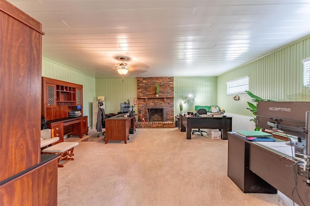 5311 36th Ave E, Palmetto, FL 34221 - home office with a fireplace, carpet flooring, and a ceiling fan