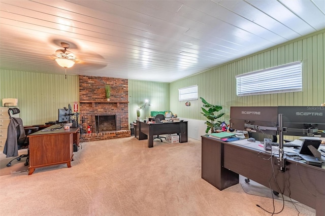 5311 36th Ave E, Palmetto, FL 34221 - office space with carpet flooring, a brick fireplace, and ceiling fan