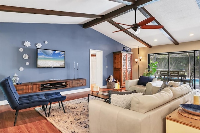 3636 Torrey Pines Blvd, Sarasota, FL 34238 - living area featuring a ceiling fan, wood finished floors, and recessed lighting