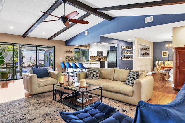 3636 Torrey Pines Blvd, Sarasota, FL 34238 - living room featuring wood finished floors, ceiling fan, and recessed lighting