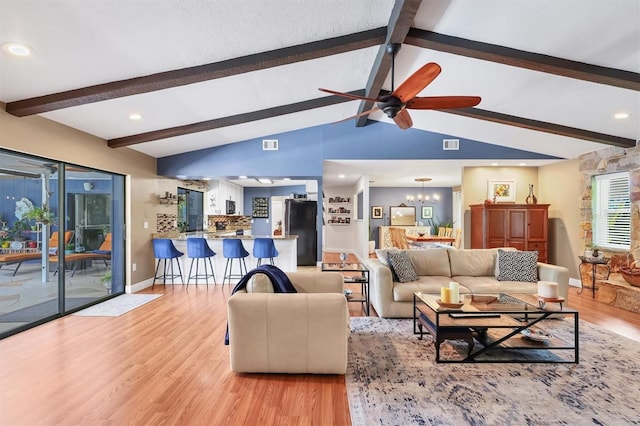 3636 Torrey Pines Blvd, Sarasota, FL 34238 - living area with ceiling fan, light wood-style floors, a chandelier, and recessed lighting