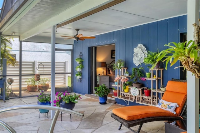3636 Torrey Pines Blvd, Sarasota, FL 34238 - sunroom with a ceiling fan and beamed ceiling