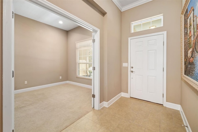773 Rosemary Cir, Bradenton, FL 34212 - foyer entrance featuring crown molding, light carpet, and light tile patterned floors