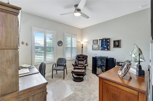 6219 Golden Nettle Dr, Apollo Beach, FL 33572 - carpeted office space featuring a ceiling fan and baseboards