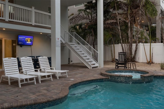 538 Canal Rd, Sarasota, FL 34242 - view of pool featuring stairs, a patio area, and a pool with connected hot tub