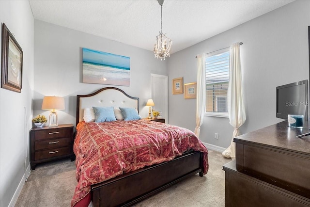 4013 Greystone Dr, Clermont, FL 34711 - bedroom with carpet floors, a chandelier, and a textured ceiling