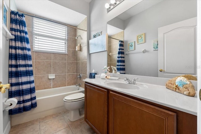 4013 Greystone Dr, Clermont, FL 34711 - bathroom with shower / bath combination with curtain, vanity, and tile patterned flooring