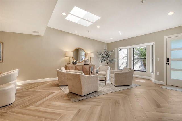 2103 Harbourside Dr Unit 1102, Longboat Key, FL 34228 - living area featuring a skylight, recessed lighting, and lofted ceiling