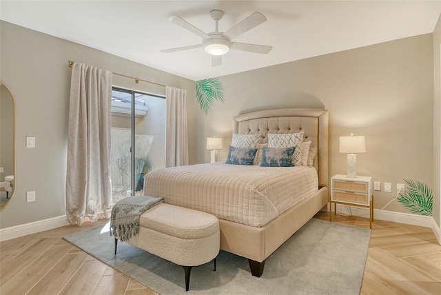 2103 Harbourside Dr Unit 1102, Longboat Key, FL 34228 - bedroom with access to exterior, a ceiling fan, and arched walkways