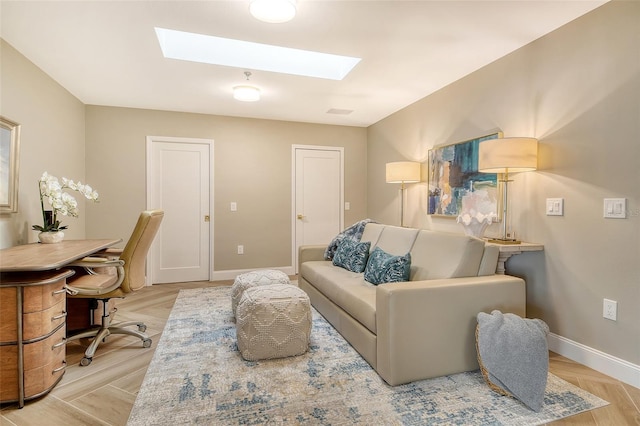 2103 Harbourside Dr Unit 1102, Longboat Key, FL 34228 - office area featuring a skylight and baseboards