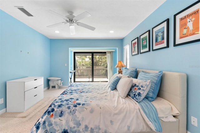 1347 Landings Dr Unit 6, Sarasota, FL 34231 - carpeted bedroom featuring access to outside, a ceiling fan, and recessed lighting