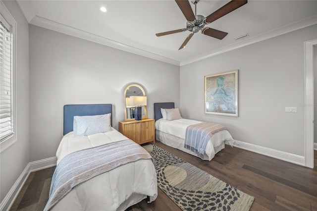 5569 Cape Leyte Dr, Sarasota, FL 34242 - bedroom featuring wood finished floors, recessed lighting, crown molding, and ceiling fan