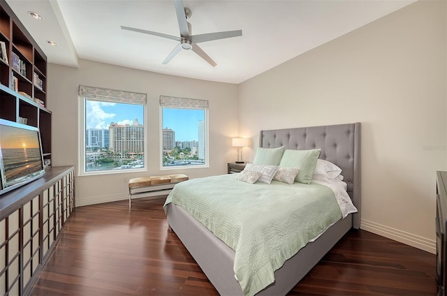 990 Blvd Of The Arts Unit 801, Sarasota, FL 34236 - bedroom with wood finished floors, recessed lighting, ceiling fan, and a view of city
