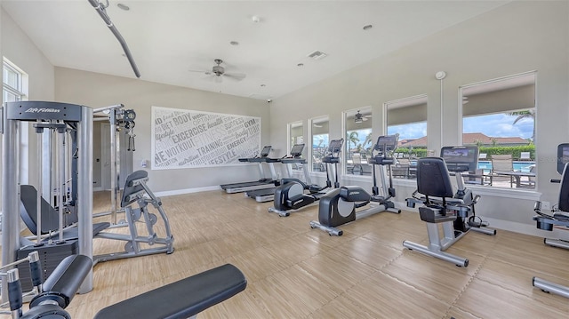 491 Daylily Blvd, Nokomis, FL 34275 - workout area featuring ceiling fan and baseboards
