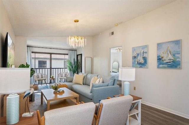 4411 46th Ave W Unit 201, Bradenton, FL 34210 - living area with dark wood finished floors and a chandelier