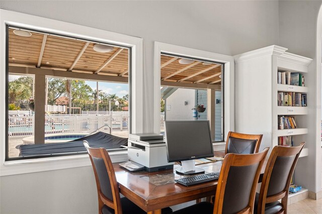4411 46th Ave W Unit 201, Bradenton, FL 34210 - dining room featuring a desk and wood ceiling