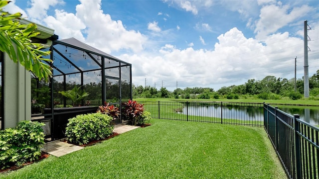 7364 47th Avenue Cir E, Bradenton, FL 34203 - fenced backyard featuring a water view, a lanai, and view of wooded area