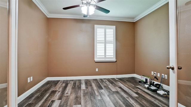 7364 47th Avenue Cir E, Bradenton, FL 34203 - spare room with a ceiling fan, dark wood-type flooring, and ornamental molding