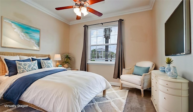 7364 47th Avenue Cir E, Bradenton, FL 34203 - carpeted bedroom with crown molding and a ceiling fan