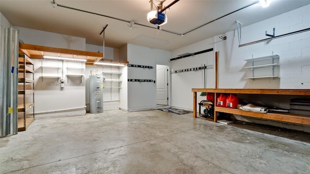 7364 47th Avenue Cir E, Bradenton, FL 34203 - garage featuring water heater, a garage door opener, and concrete block wall