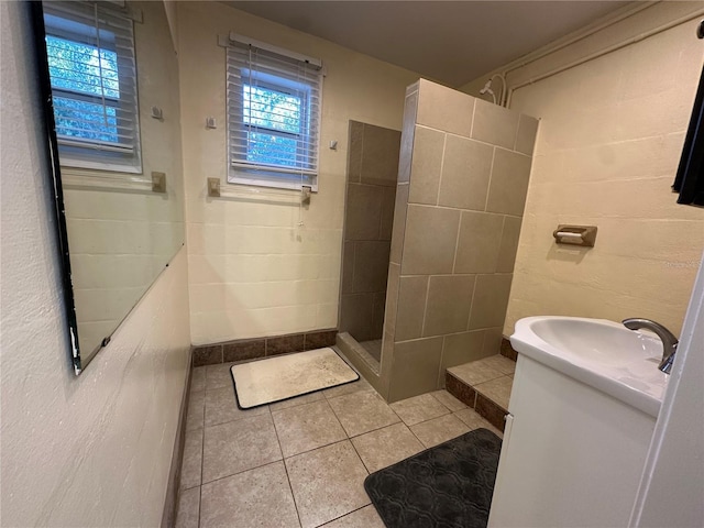 408 3rd Ave E Unit A, B & C, Bradenton, FL 34208 - bathroom with vanity, a walk in shower, and tile patterned floors