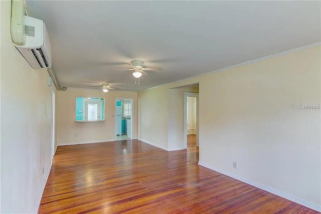 408 3rd Ave E Unit A, B & C, Bradenton, FL 34208 - unfurnished room with an AC wall unit, wood finished floors, a ceiling fan, and ornamental molding