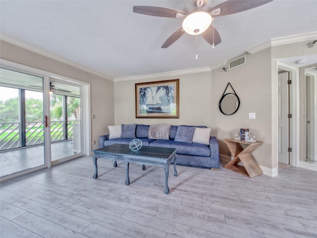 123 Tidy Island Blvd, Bradenton, FL 34210 - living area featuring crown molding, wood finished floors, and ceiling fan