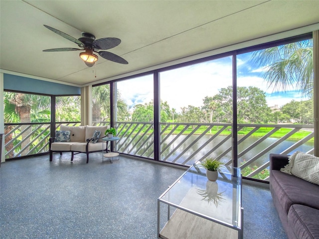 123 Tidy Island Blvd, Bradenton, FL 34210 - sunroom featuring ceiling fan, an outdoor living space, and healthy amount of natural light