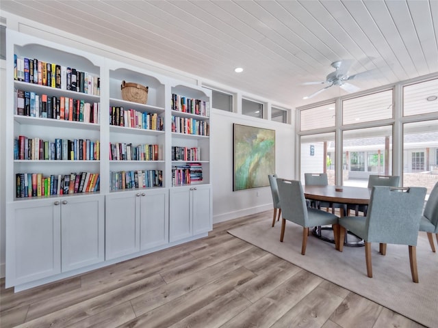 123 Tidy Island Blvd, Bradenton, FL 34210 - dining area featuring wood ceiling, light wood-style floors, ceiling fan, and recessed lighting