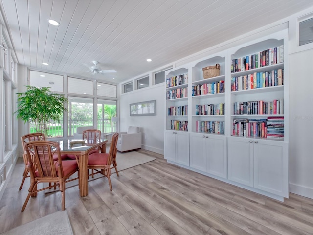 123 Tidy Island Blvd, Bradenton, FL 34210 - dining space with wood ceiling, recessed lighting, light wood-type flooring, and a ceiling fan