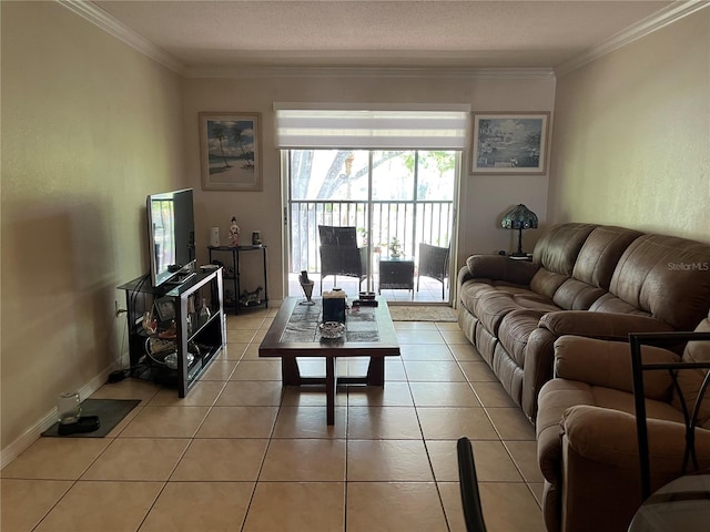 900 La Costa Cir Unit 4, Sarasota, FL 34237 - living room featuring ornamental molding and light tile patterned floors
