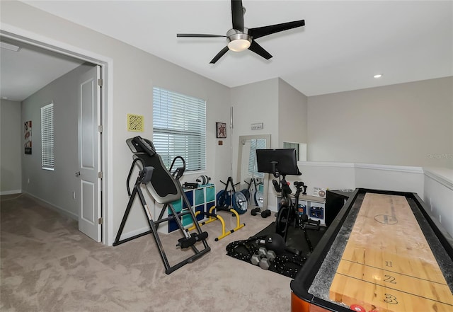 16231 Tradewind Ter, Bradenton, FL 34211 - workout room with ceiling fan and carpet flooring