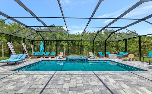 16231 Tradewind Ter, Bradenton, FL 34211 - view of swimming pool with an outdoor hangout area, a patio area, and a pool with connected hot tub