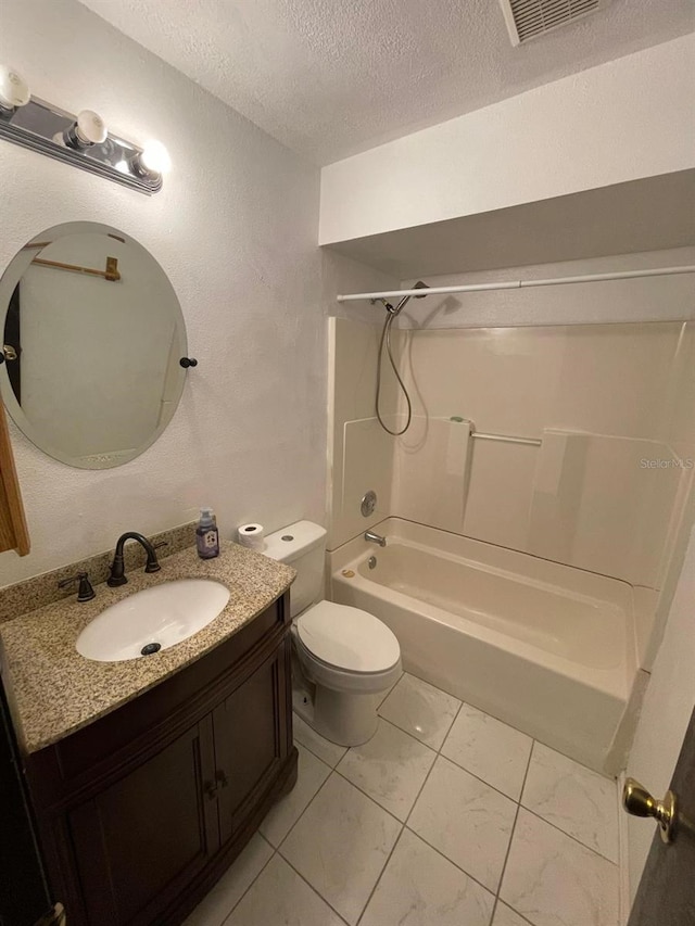 507 Cloudcroft Dr, Deltona, FL 32738 - bathroom featuring  shower combination, a textured ceiling, vanity, and marble finish floors