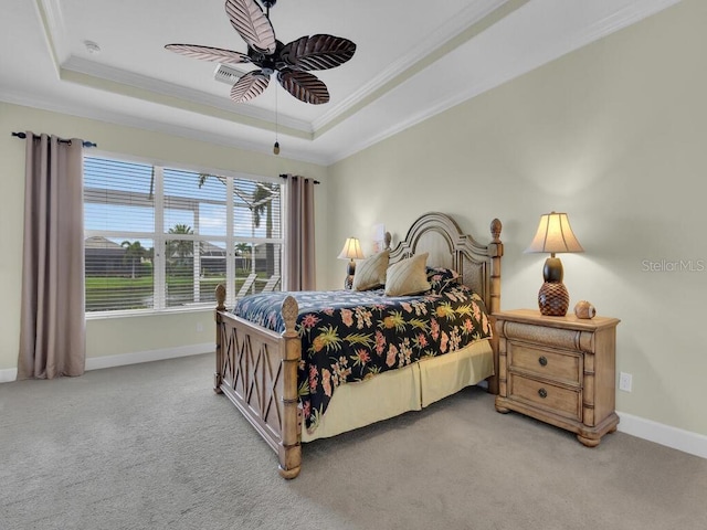 2749 Lambay Ct, Cape Coral, FL 33991 - carpeted bedroom with a raised ceiling, ornamental molding, and a ceiling fan