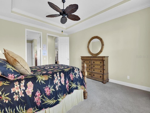 2749 Lambay Ct, Cape Coral, FL 33991 - bedroom featuring a tray ceiling, carpet, ornamental molding, and ceiling fan