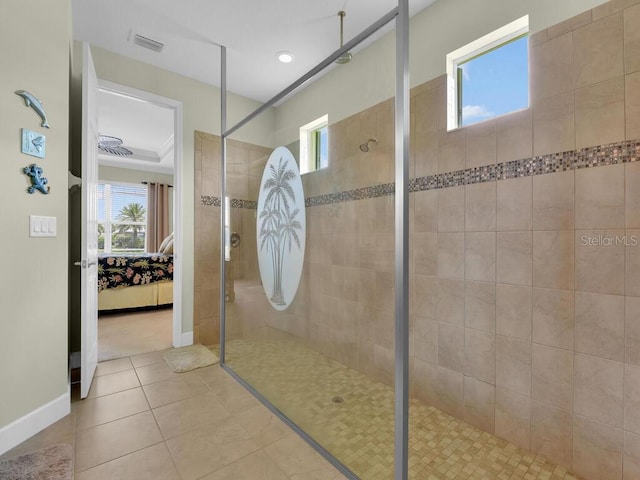 2749 Lambay Ct, Cape Coral, FL 33991 - ensuite bathroom featuring a walk in shower, tile patterned floors, and recessed lighting