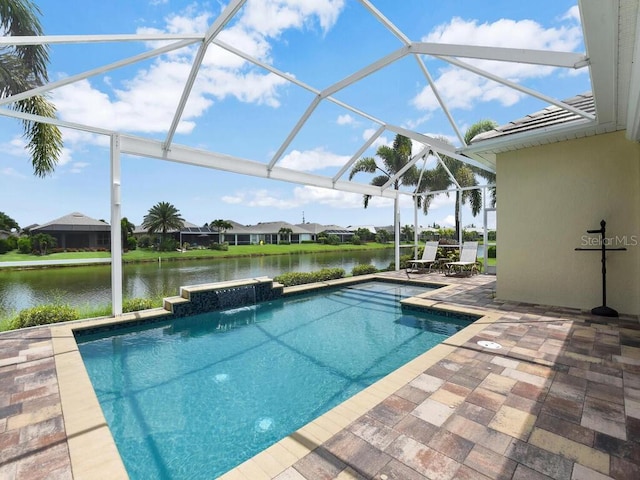 2749 Lambay Ct, Cape Coral, FL 33991 - outdoor pool with a patio, a water view, and a lanai
