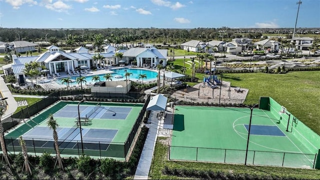 17134 Savory Mist Cir, Bradenton, FL 34211 - aerial perspective of suburban area featuring a pool area