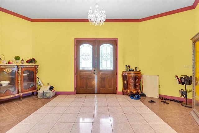 4105 37th St E, Bradenton, FL 34208 - entryway with tile patterned flooring, crown molding, and a chandelier
