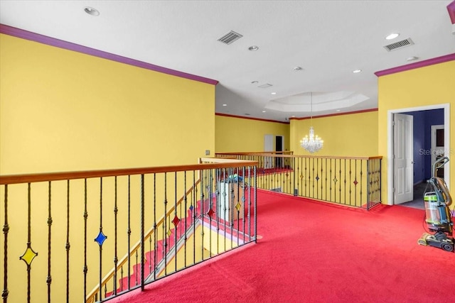 4105 37th St E, Bradenton, FL 34208 - hall with carpet flooring, a chandelier, recessed lighting, and ornamental molding